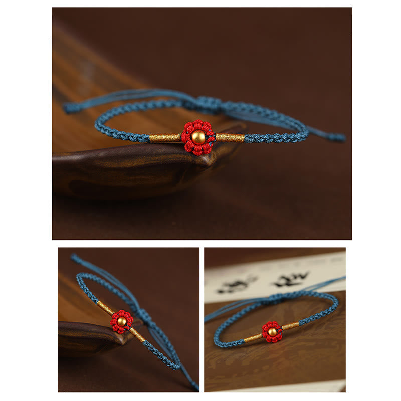 999 Gold Mini Bead Handmade Flower Design Luck Protection Rope Bracelet