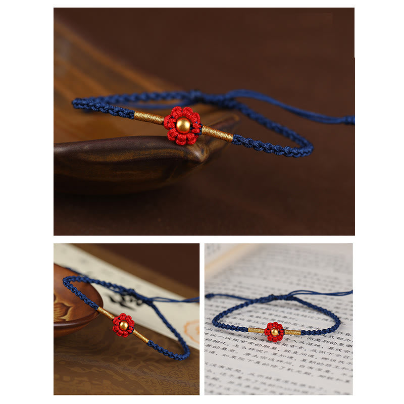 999 Gold Mini Bead Handmade Flower Design Luck Protection Rope Bracelet