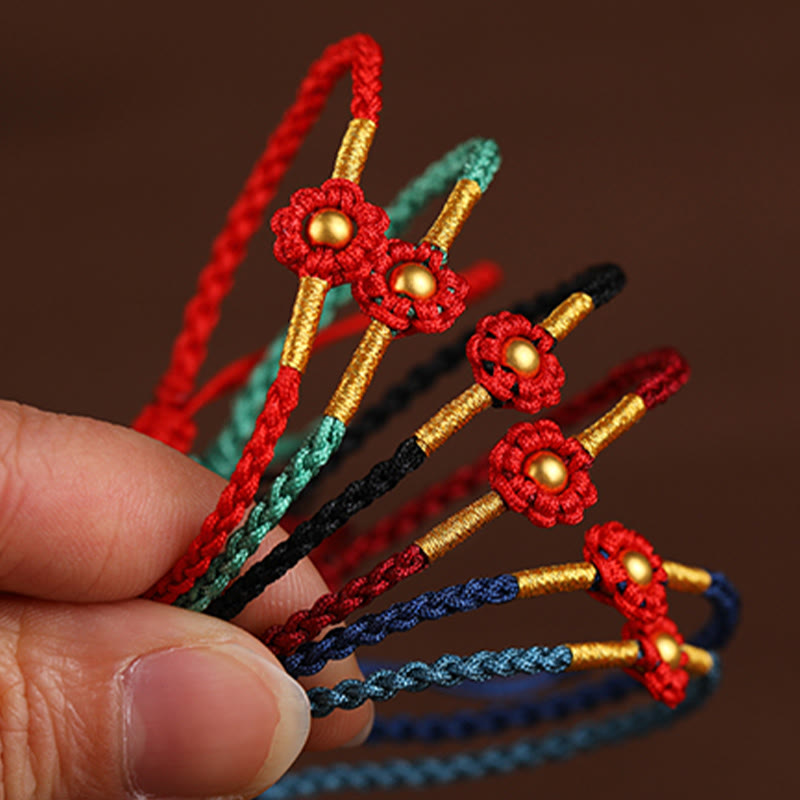 999 Gold Mini Bead Handmade Flower Design Luck Protection Rope Bracelet