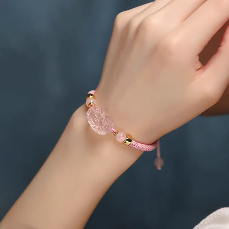 PiXiu Pink Crystal Wealth String Braided Bracelet