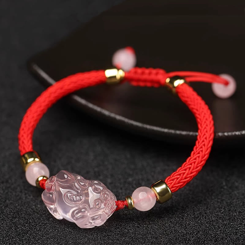 PiXiu Pink Crystal Wealth String Braided Bracelet