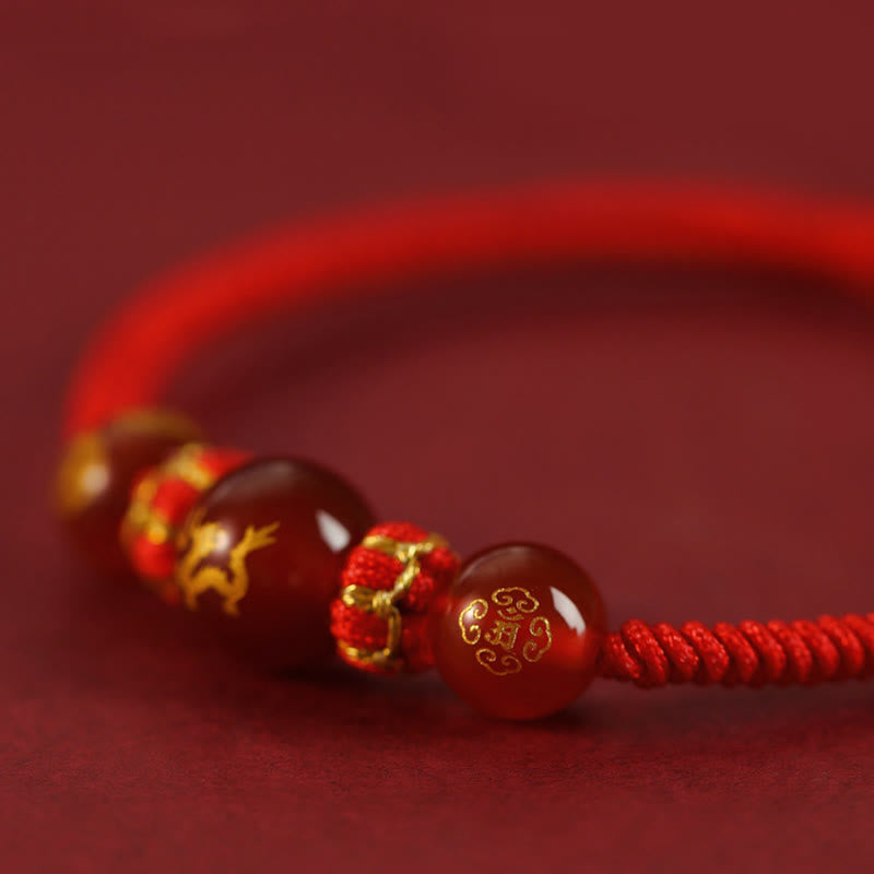 Handmade Red Agate Chinese Zodiac Red String Braided Protection Bracelet