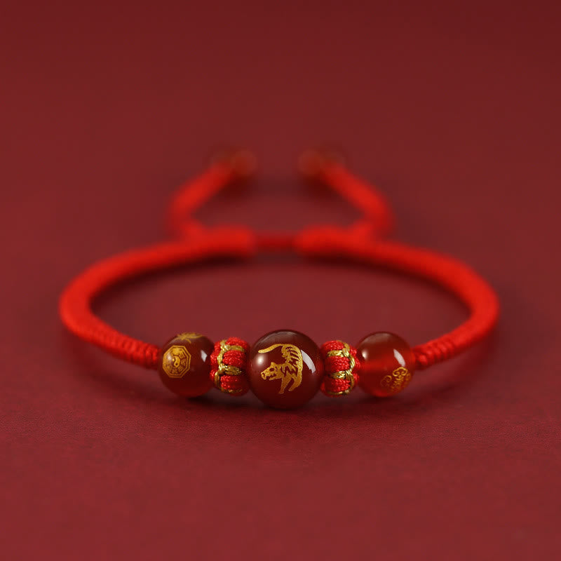 Handmade Red Agate Chinese Zodiac Red String Braided Protection Bracelet