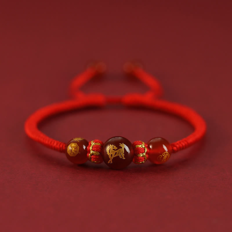 Handmade Red Agate Chinese Zodiac Red String Braided Protection Bracelet
