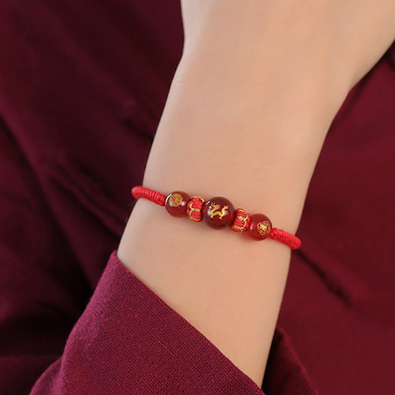 Handmade Red Agate Chinese Zodiac Red String Braided Protection Bracelet