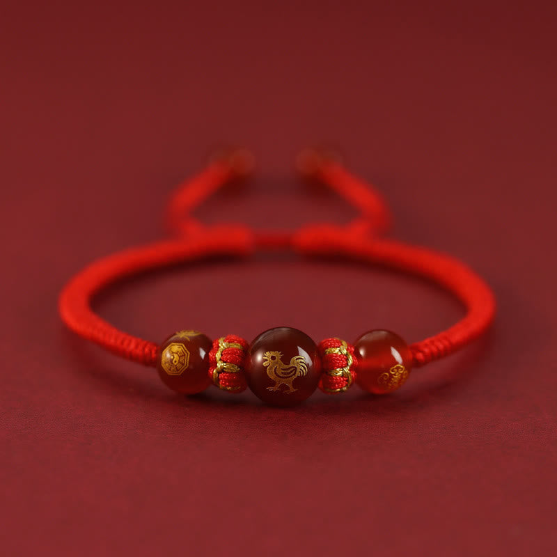 Handmade Red Agate Chinese Zodiac Red String Braided Protection Bracelet