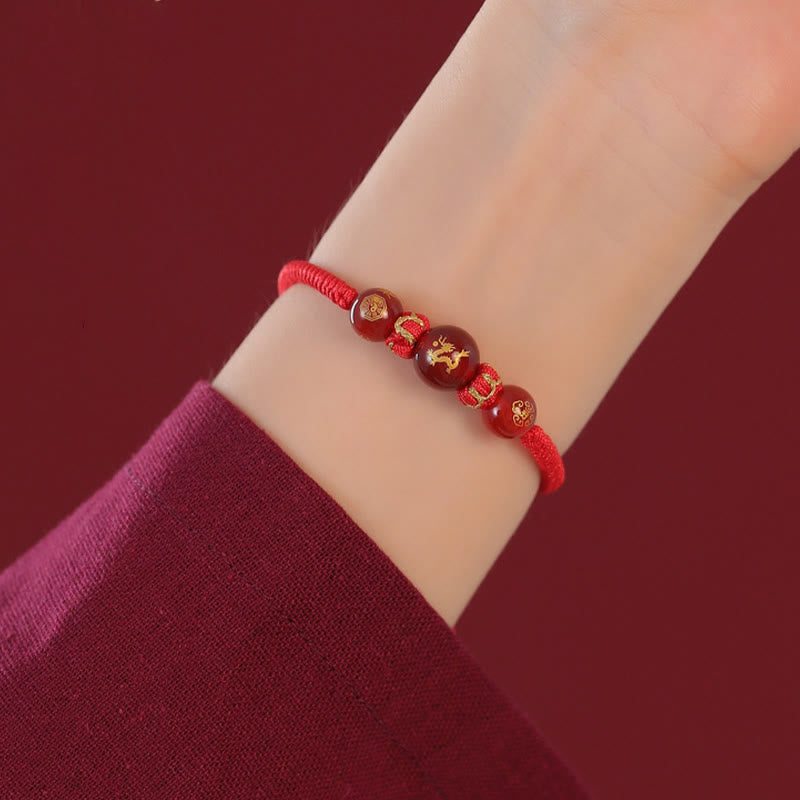 Handmade Red Agate Chinese Zodiac Red String Braided Protection Bracelet