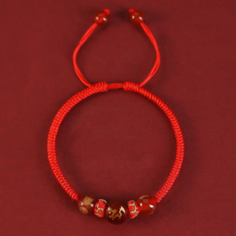 Handmade Red Agate Chinese Zodiac Red String Braided Protection Bracelet