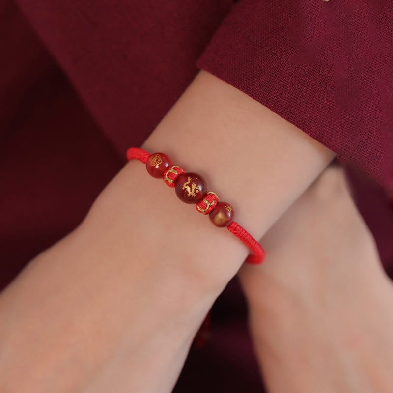 Handmade Red Agate Chinese Zodiac Red String Braided Protection Bracelet