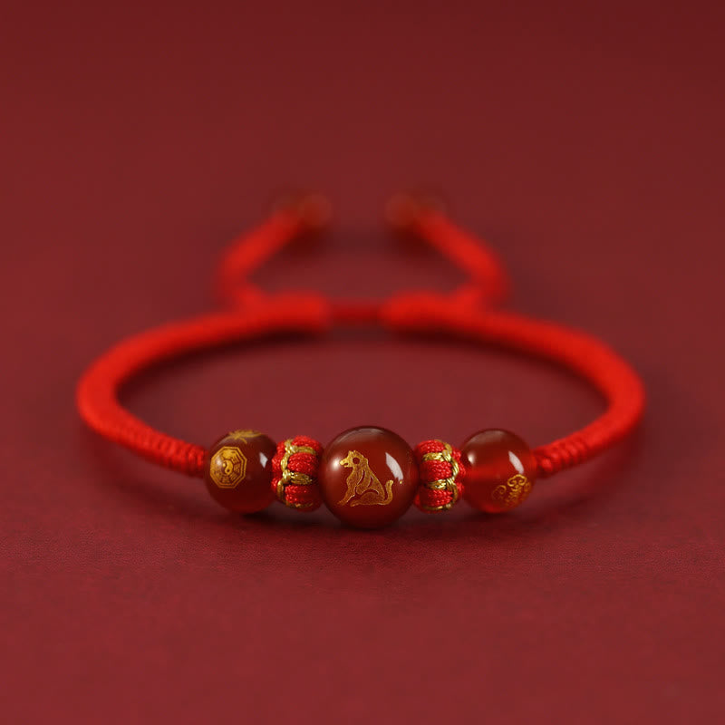 Handmade Red Agate Chinese Zodiac Red String Braided Protection Bracelet