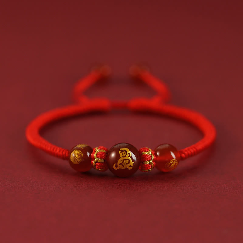 Handmade Red Agate Chinese Zodiac Red String Braided Protection Bracelet