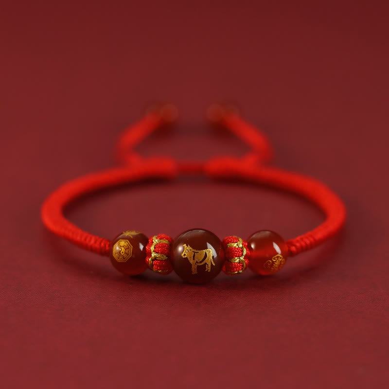 Handmade Red Agate Chinese Zodiac Red String Braided Protection Bracelet