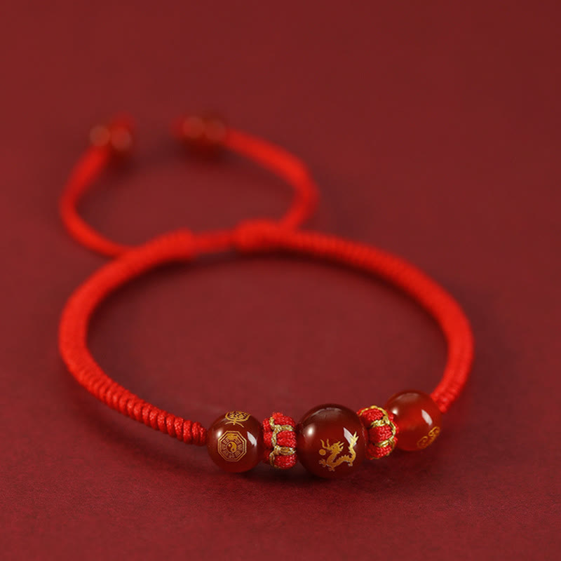 Handmade Red Agate Chinese Zodiac Red String Braided Protection Bracelet