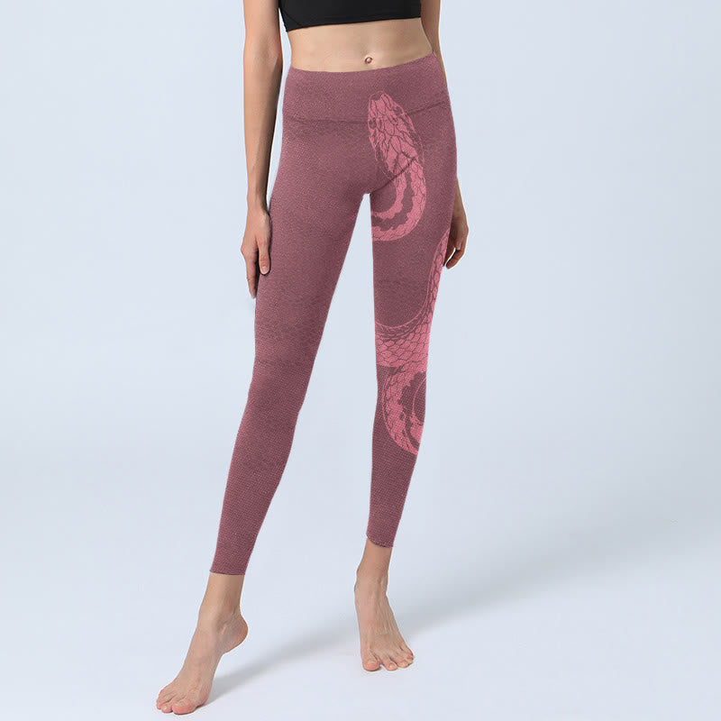Pink Snake And Snakeskin Print Gym Leggings Women's Yoga Pants