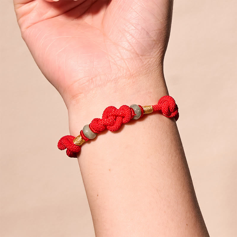 Red String Jade Luck Fortune Knot Braided Couple Bracelet