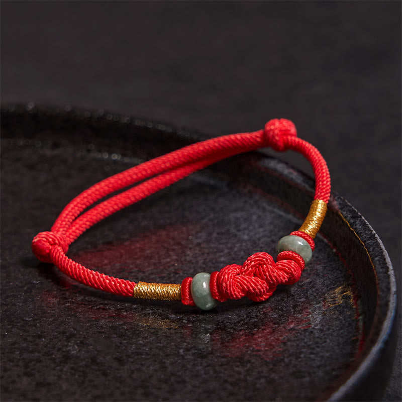 Red String Jade Luck Fortune Knot Braided Couple Bracelet