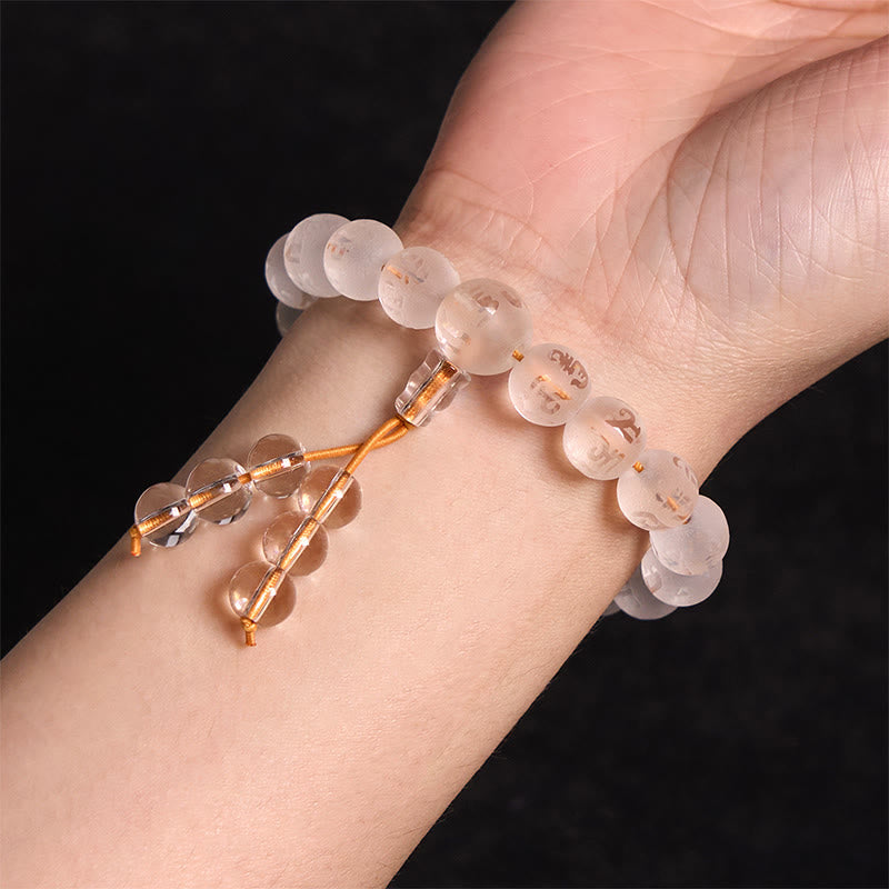 Tibet White Crystal Black Onyx Om Mani Padme Hum Meditation Bracelet