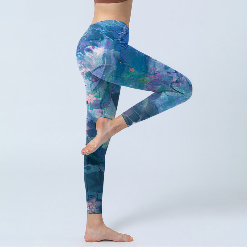 Lotus Flowers Leaves Birds Gym Leggings Women's Yoga Pants
