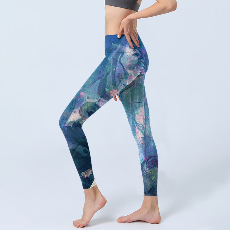 Lotus Flowers Leaves Birds Gym Leggings Women's Yoga Pants