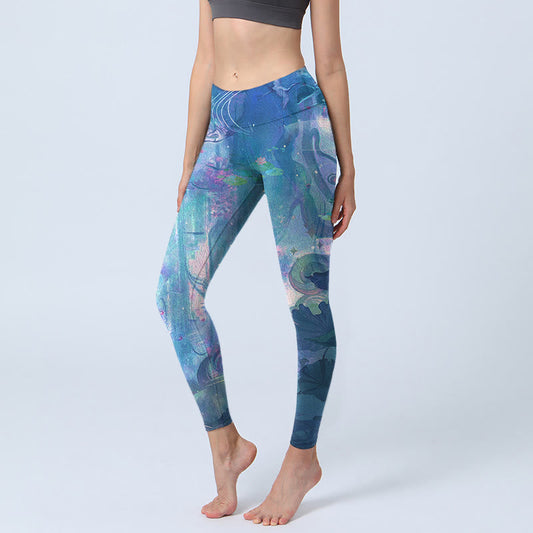 Lotus Flowers Leaves Birds Gym Leggings Women's Yoga Pants