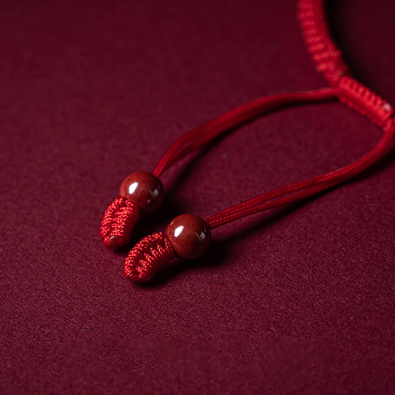 Handmade Cinnabar Ruyi Handle Fu Character PiXiu Blessing Red String Braided Bracelet