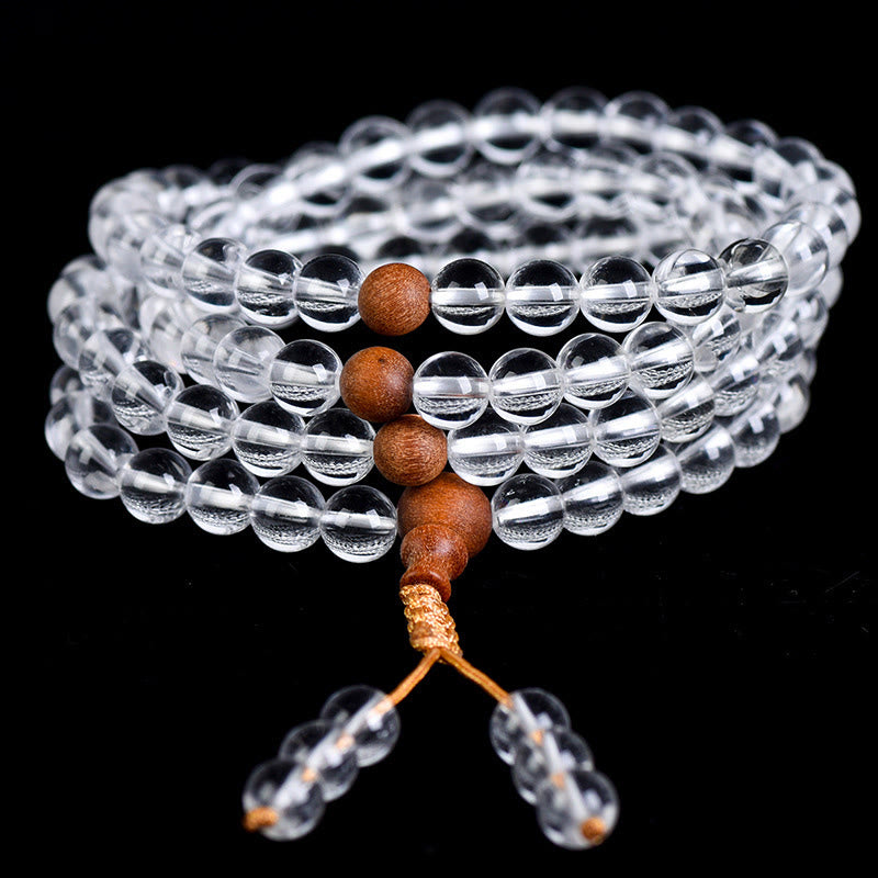 108 Mala Beads Natural Stone White Crystal Sandalwood Bracelet