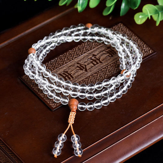 108 Mala Beads Natural Stone White Crystal Sandalwood Bracelet