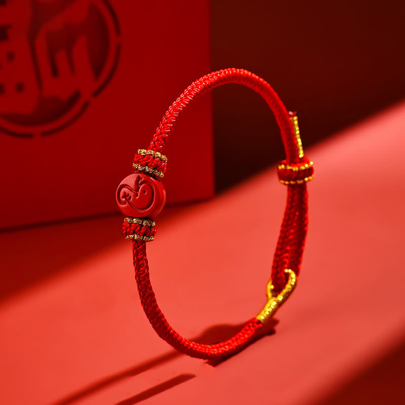 Chinese Zodiac Red String Eight Thread Peace Knot Cinnabar Protection Luck Bracelet