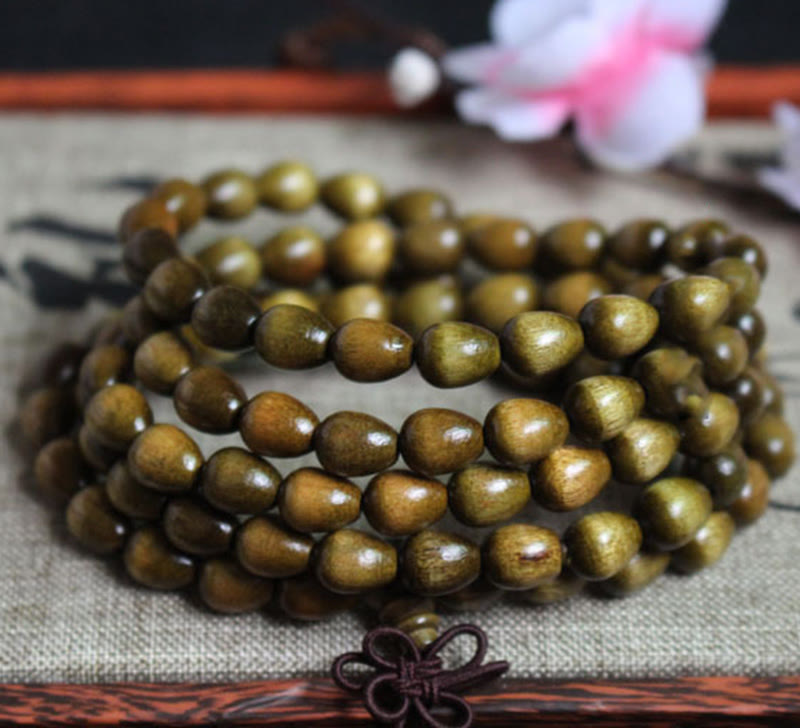 108 Mala Teardrop Beads Natural Phoebe Zhennan Wood Protection Bracelet