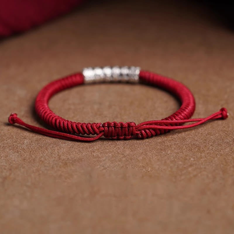 Handmade 999 Sterling Silver Peace and Good Fortune Om Mani Padme Hum Luck Rope Bracelet