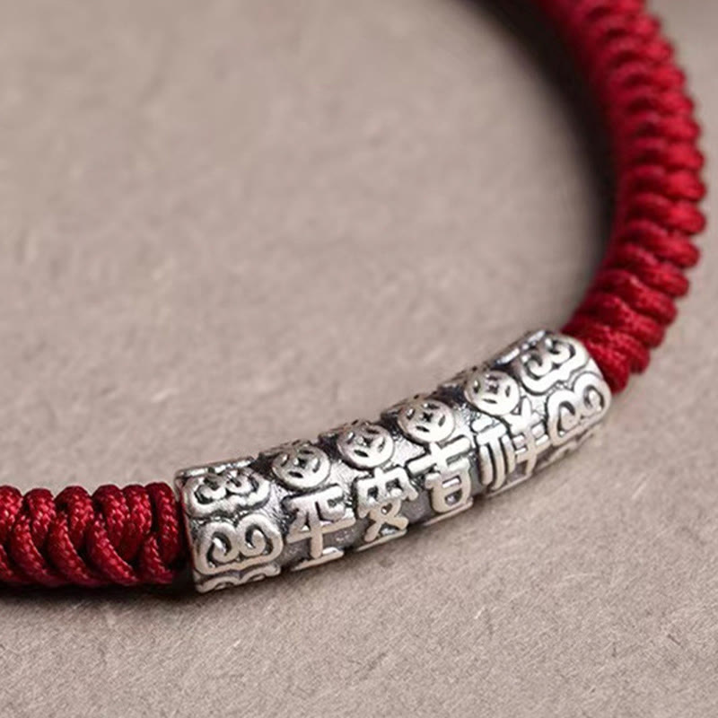 Handmade 999 Sterling Silver Peace and Good Fortune Om Mani Padme Hum Luck Rope Bracelet
