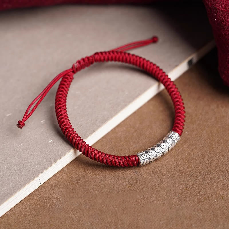 Handmade 999 Sterling Silver Peace and Good Fortune Om Mani Padme Hum Luck Rope Bracelet