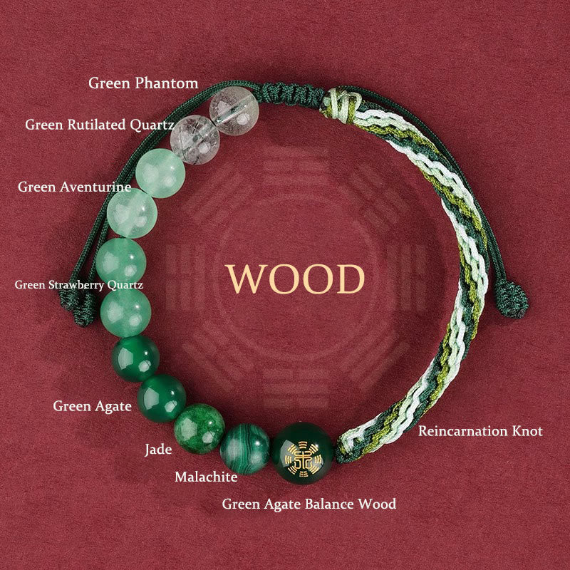 Five Elements Various Crystal Agate Wealth Reincarnation Knot Braid Bracelet