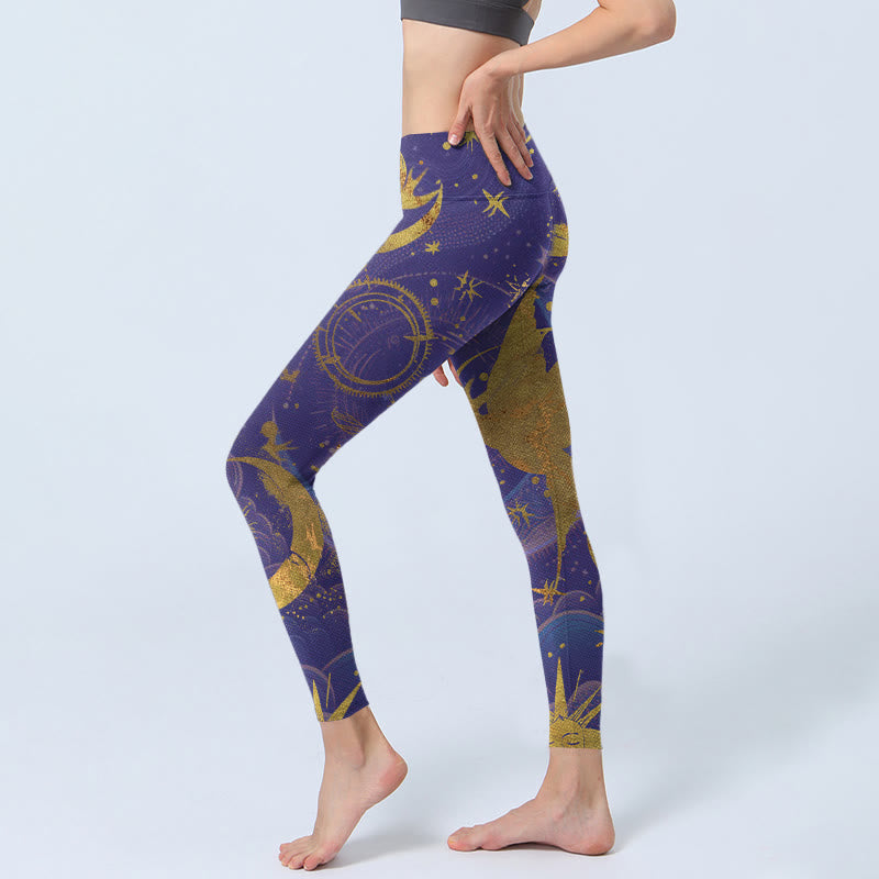 Moon Sun Stars Print Gym Leggings Women's Yoga Pants