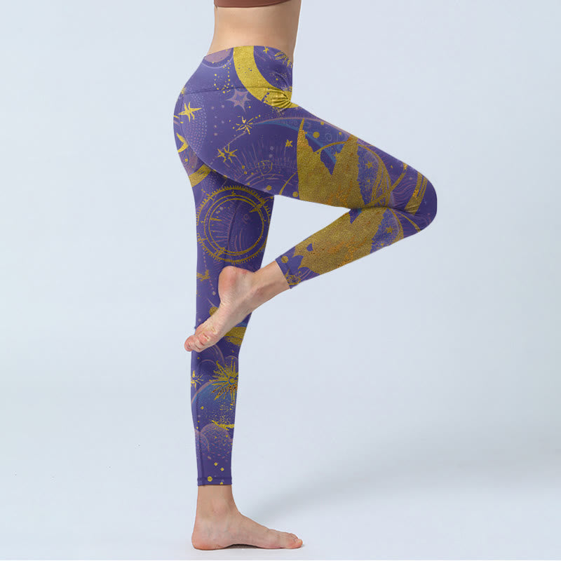 Moon Sun Stars Print Gym Leggings Women's Yoga Pants