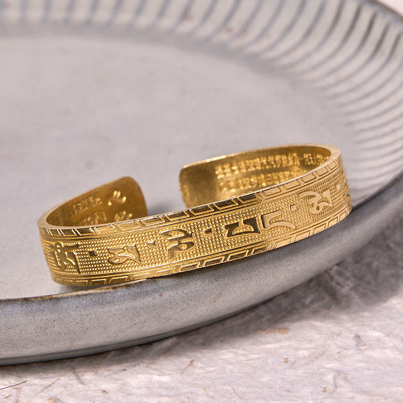 Six True Words 'om Mani Padme Hum' Heart Sutra Copper Brass Luck Wisdom Bracelet Bangle