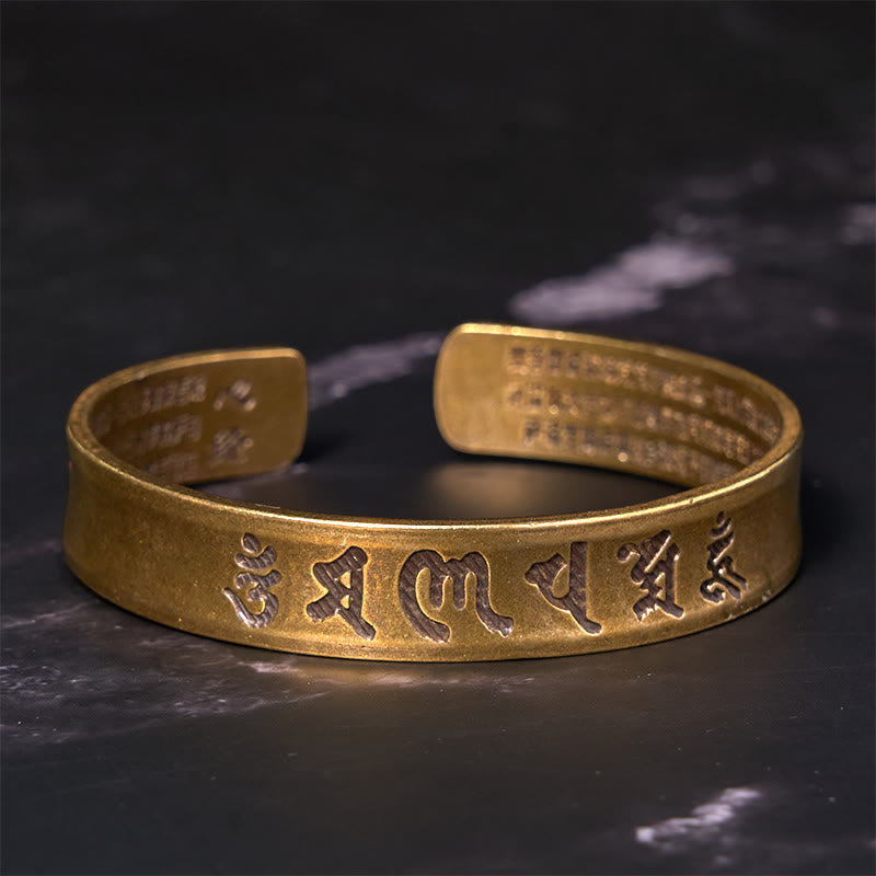 Six True Words 'om Mani Padme Hum' Heart Sutra Copper Brass Inner Peace Cuff Bracelet Bangle