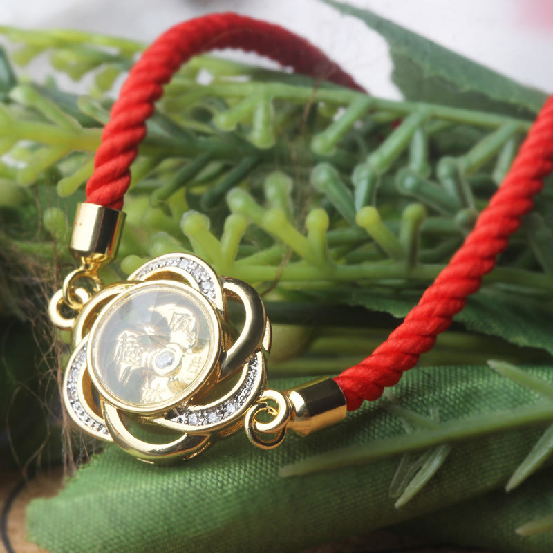 Rotatable Plum Red String Copper Brass Windmill Feng Sheng Shui Qi Protection Braided Bracelet