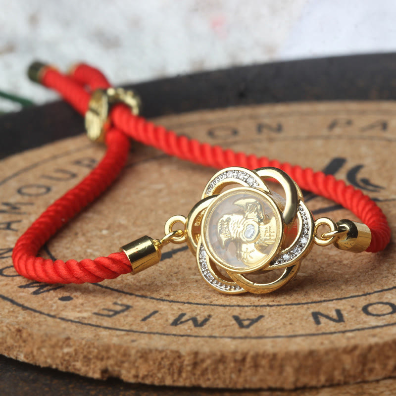 Rotatable Plum Red String Copper Brass Windmill Feng Sheng Shui Qi Protection Braided Bracelet