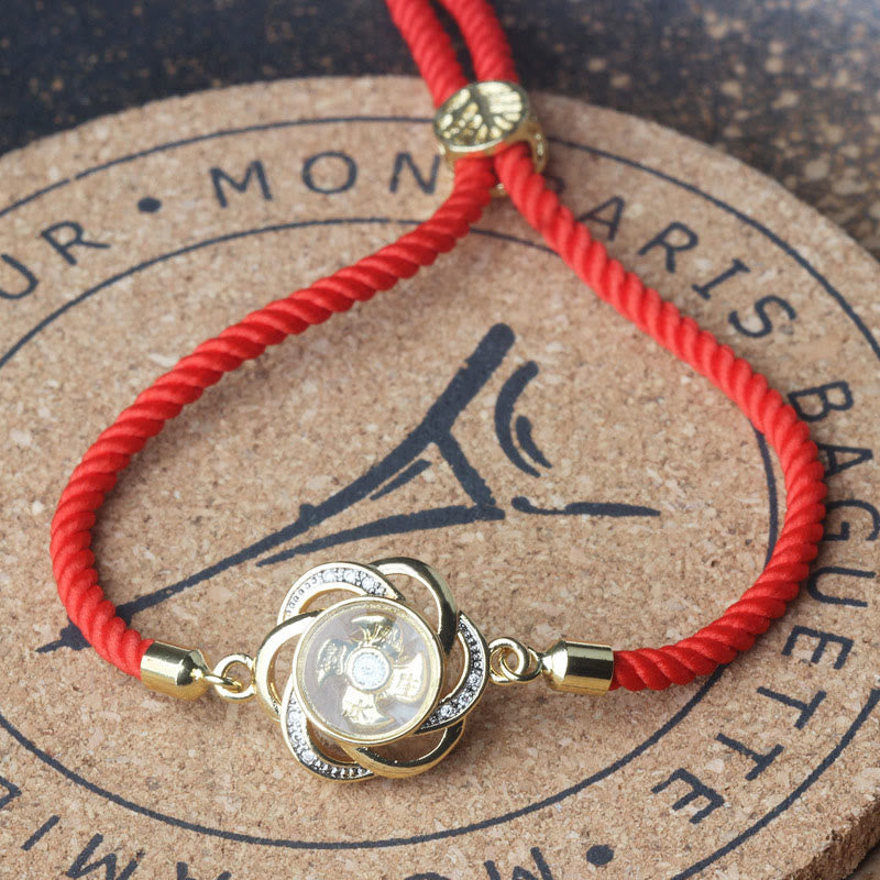 Rotatable Plum Red String Copper Brass Windmill Feng Sheng Shui Qi Protection Braided Bracelet