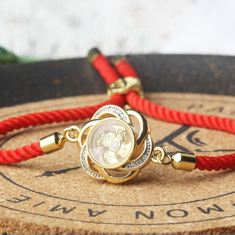 Rotatable Plum Red String Copper Brass Windmill Feng Sheng Shui Qi Protection Braided Bracelet