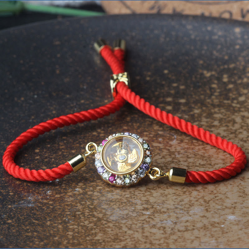 Copper Brass Color Rotatable Windmill Feng Sheng Shui Qi Fu Red String Faith Braided Bracelet