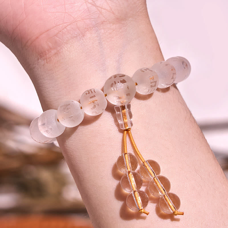 Tibet White Crystal Black Onyx Om Mani Padme Hum Meditation Bracelet
