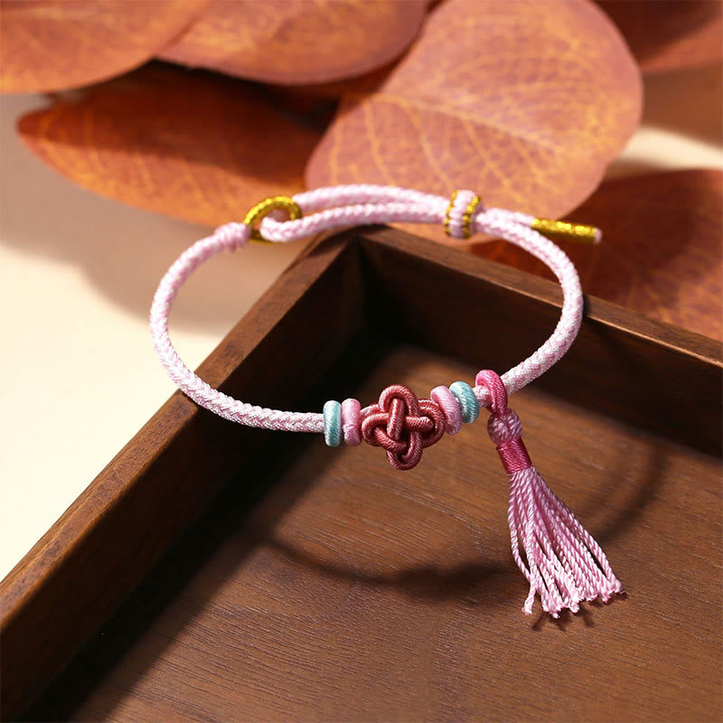 Colorful String Peach Blossom Knot Tassels Protection Bracelet