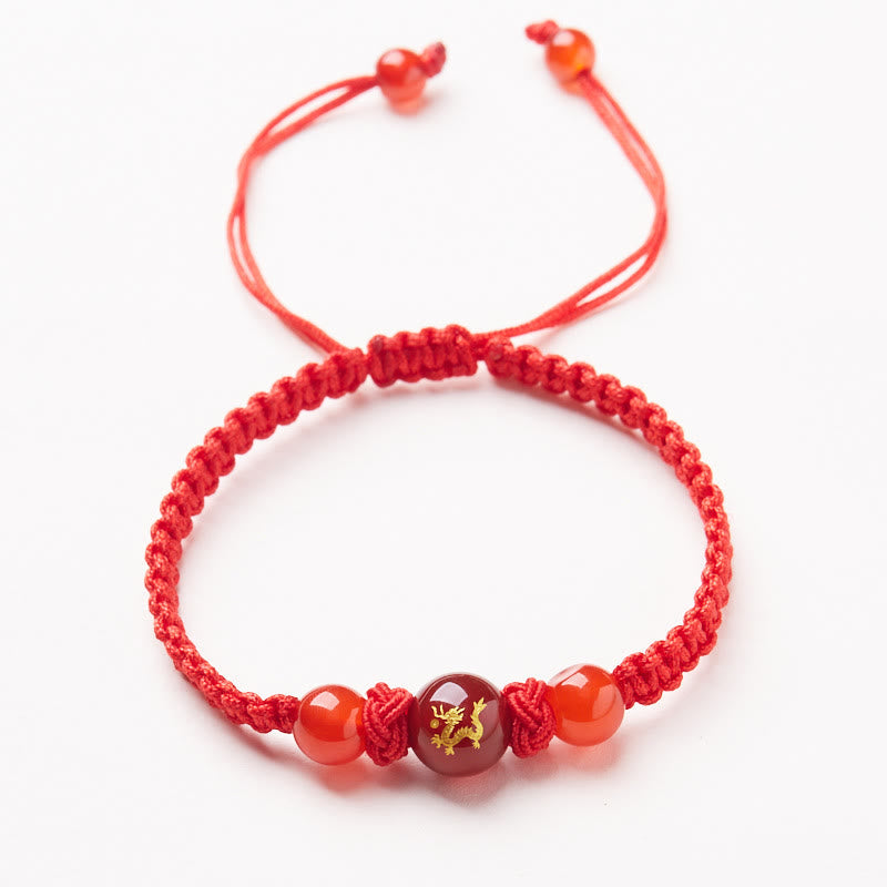 Natural Red Agate Chinese Zodiac Red String Braided Protection Luck Bracelet