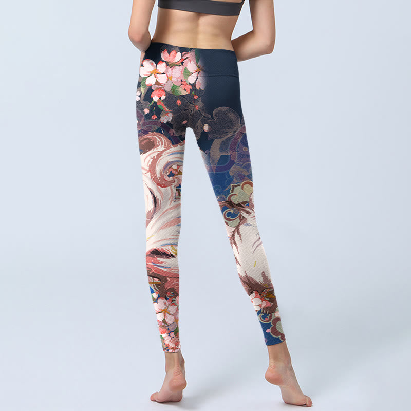 Fox Cherry Blossoms Gym Leggings Women's Yoga Pants