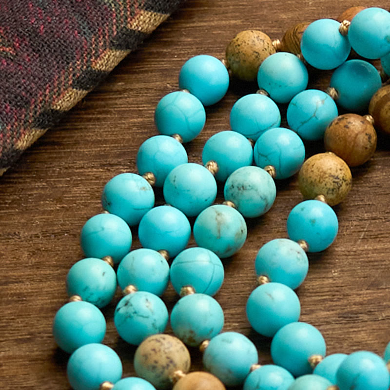 108 Mala Beads Turquoise Picture Jasper Bead Tassel Balance Bracelet
