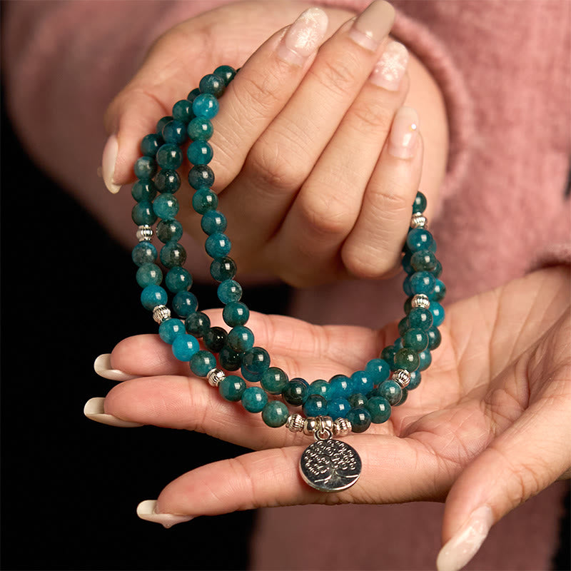 108 Mala Beads Apatite Bead Om The Tree Of Life Lotus Bracelet