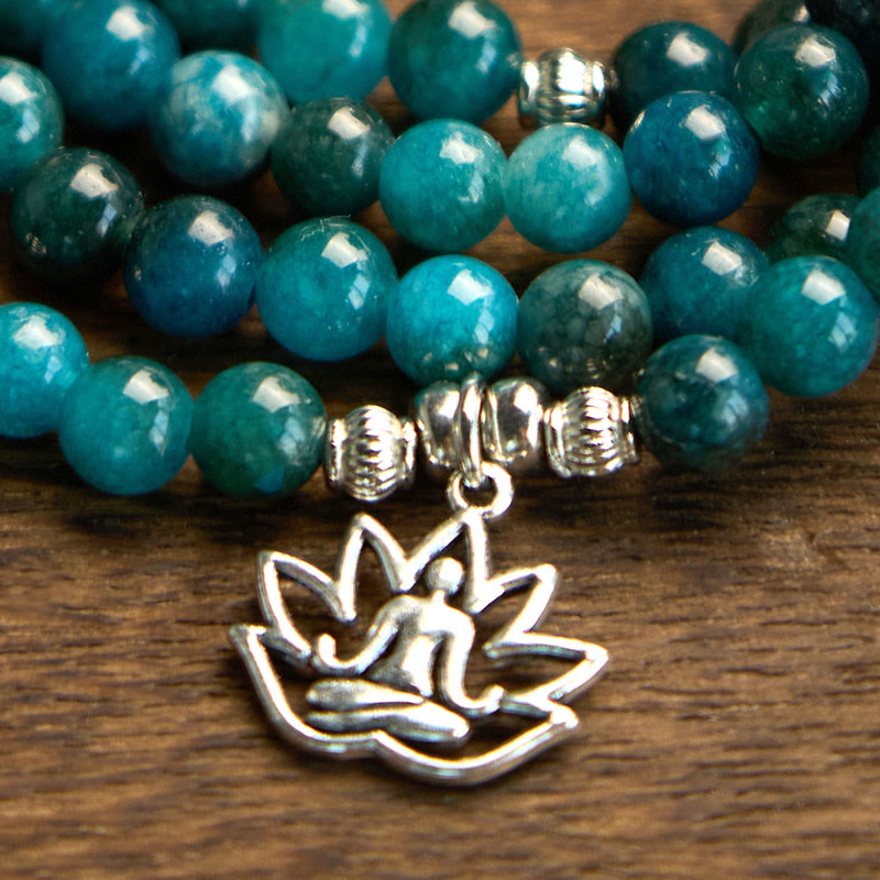 108 Mala Beads Apatite Bead Om The Tree Of Life Lotus Bracelet