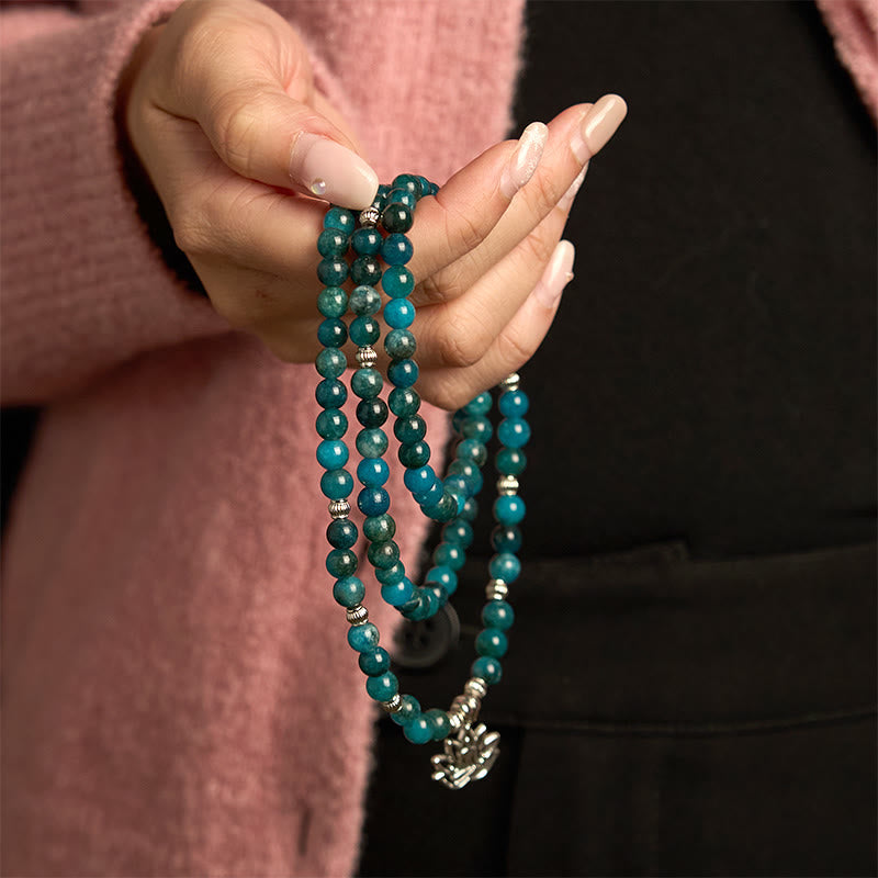 108 Mala Beads Apatite Bead Om The Tree Of Life Lotus Bracelet